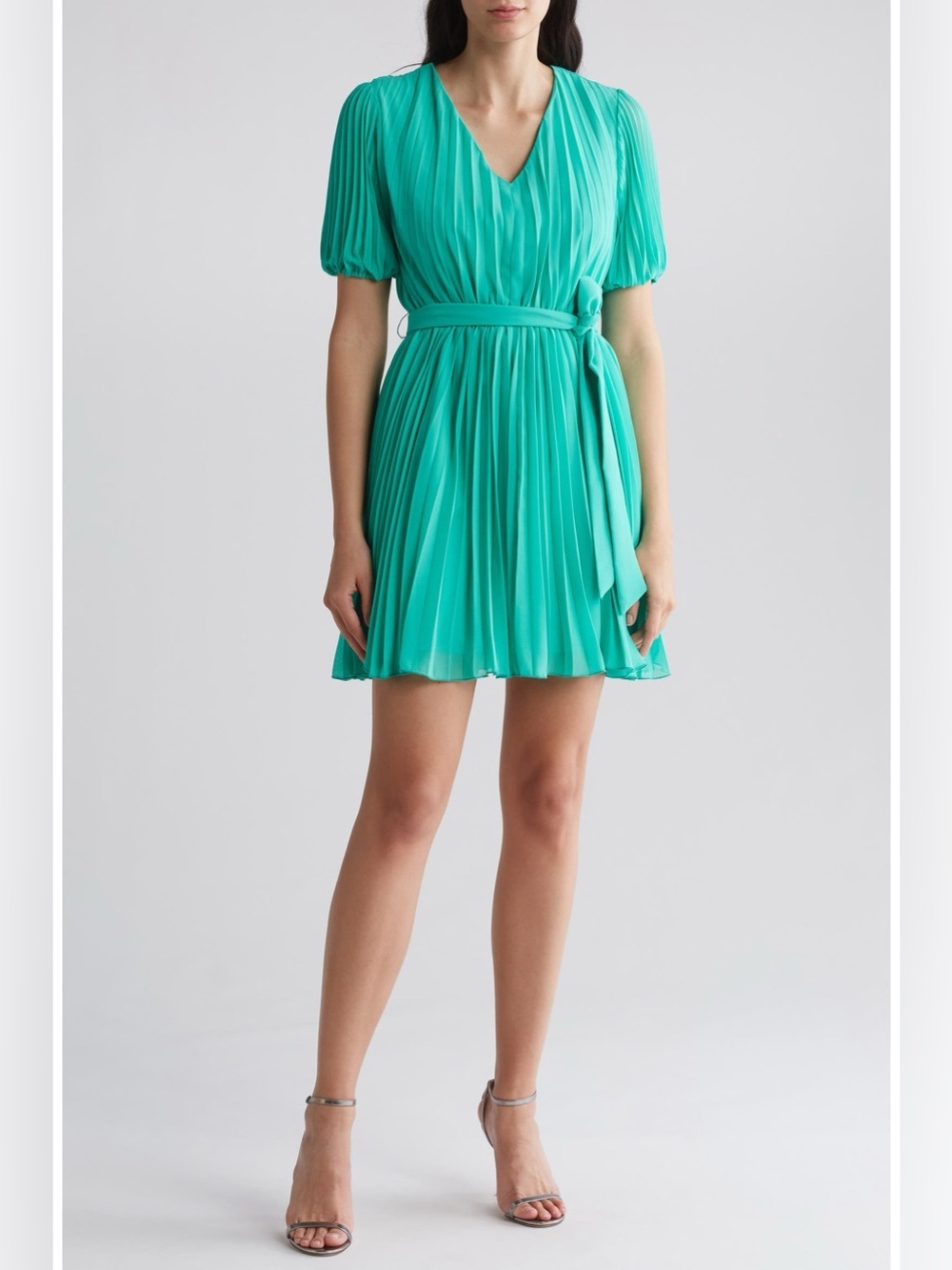 Sam Edelman Turquoise mini Dress Plissé Elbow Sleeve Mini Dress Size 8 rush week